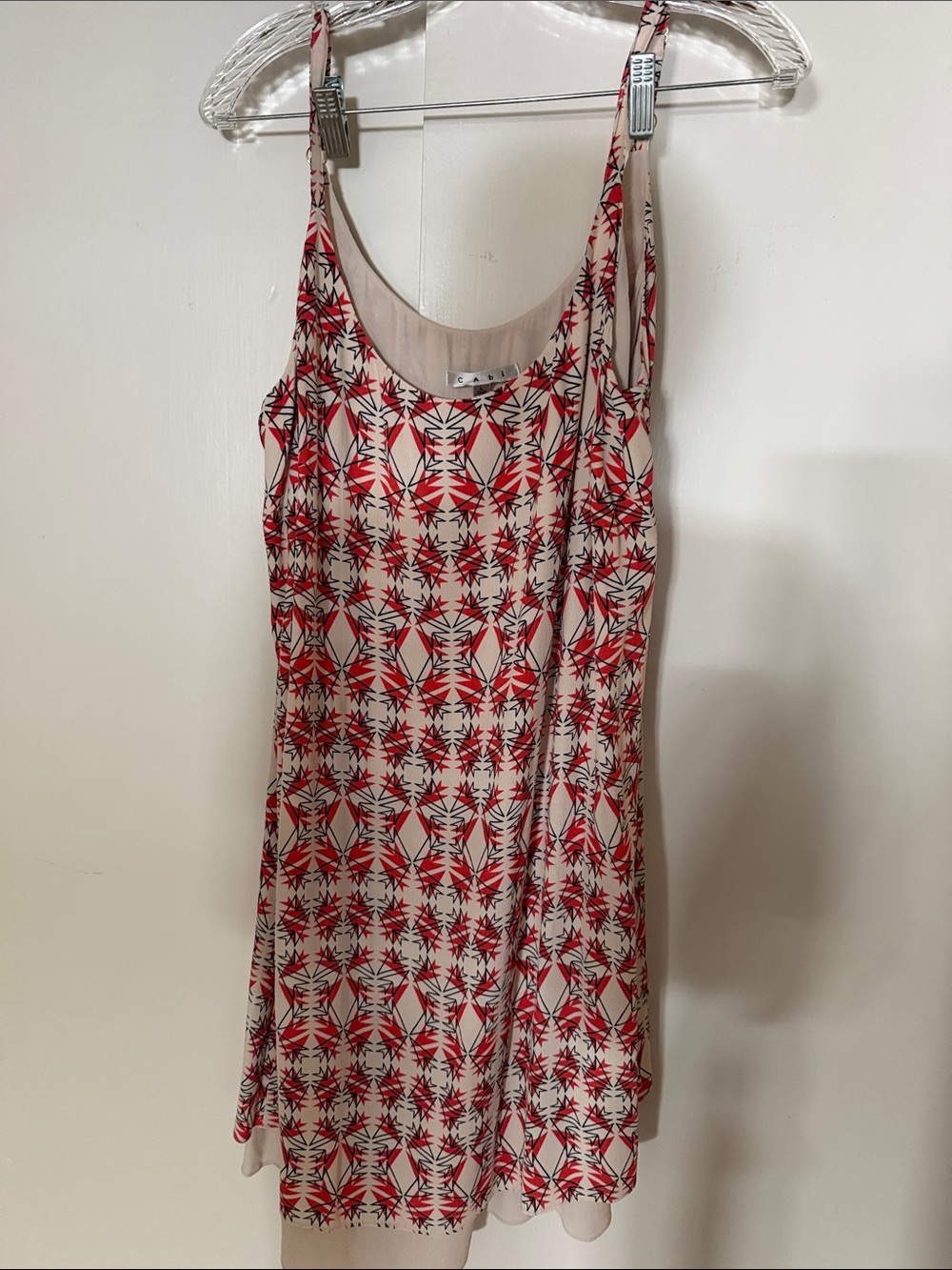 CAbi Red and Cream Geometric Tank Dress